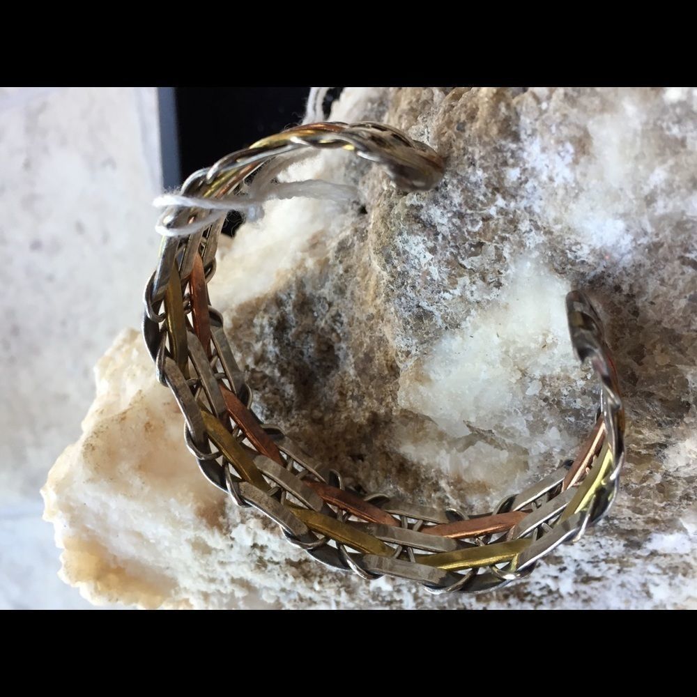925 Brass & Copper Weave Cuff Bangle - Picture 2 of 3